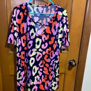 Colorful Leopard V Neck Keyhole Top